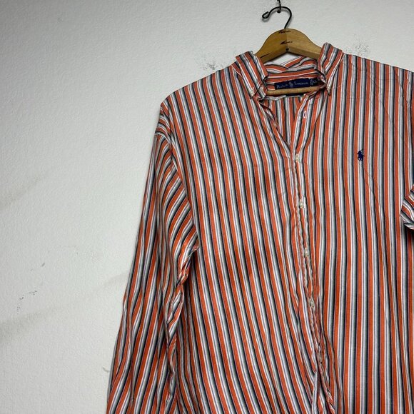 Polo Ralph Lauren Men Orange XL Casual Button Up Shirt Striped Casual Tall Prep - Picture 4 of 13